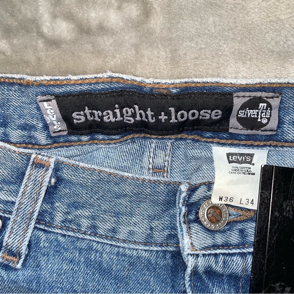 NWT Levi’s Silver Tab Straight Loose Jeans Light Wash Distressed 36x34 - Picture 6 of 9